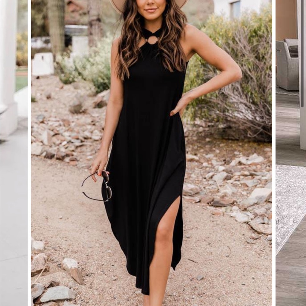Black higher neck with ring detail maxi dress